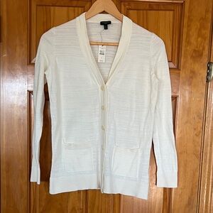 Talbots P Button Down Cardigan Sweater Pockets NWT 100% Cotton Cream Ivory